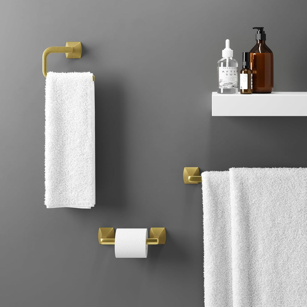 Bruxie Towel Ring, Hand Towel Holder , Wall-Mounted, Screw-in, Brushed Gold Finish, BRBBIE0BG