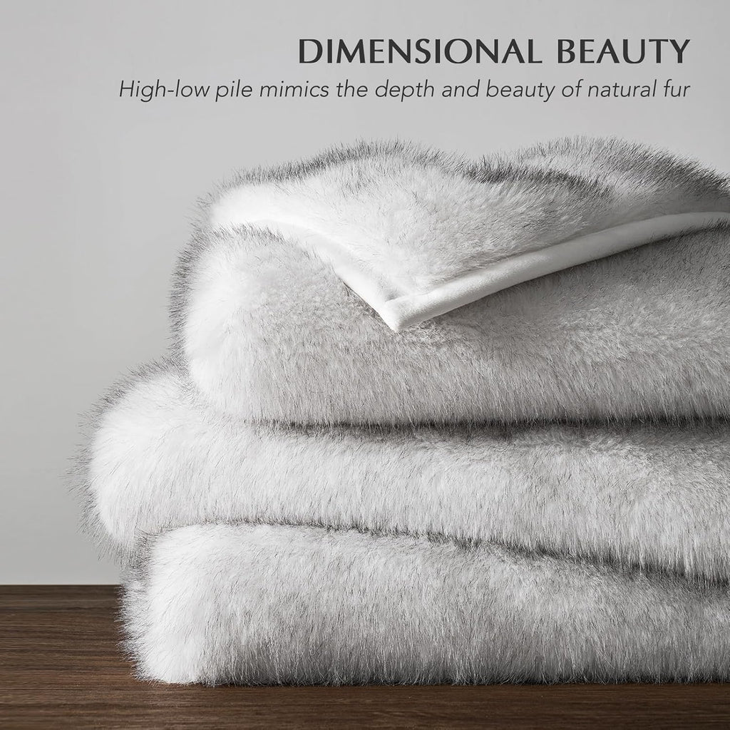 HOME Luxury Faux Fur Throw Blanket, 60"x80", Frosted White Wolf