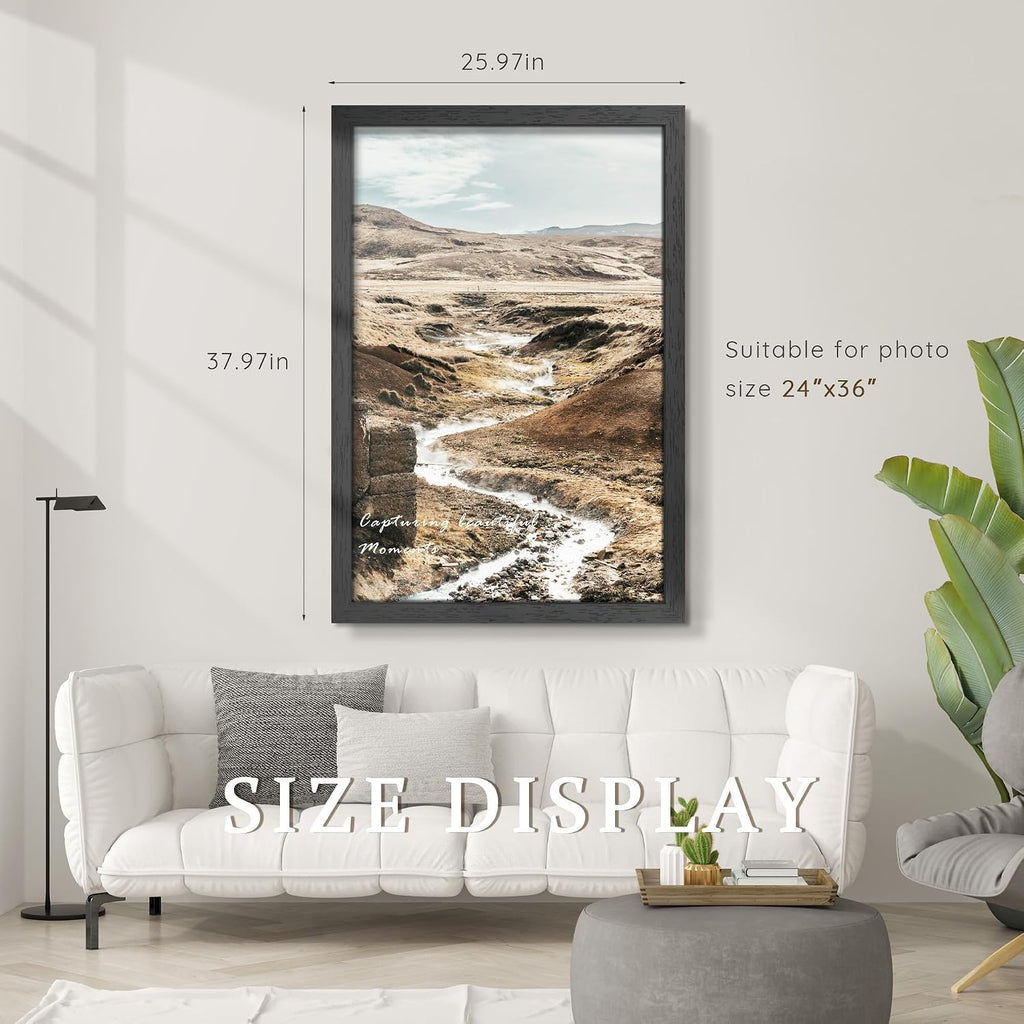 24x36 Solid Wood Poster Frame for Wall Mounting Display,Black | Poster Frames 24 x 36 inches with Polished Plexiglass