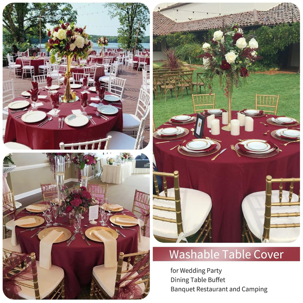 10 Packs Burgundy Round Tablecloth - 120 Inch, Polyester