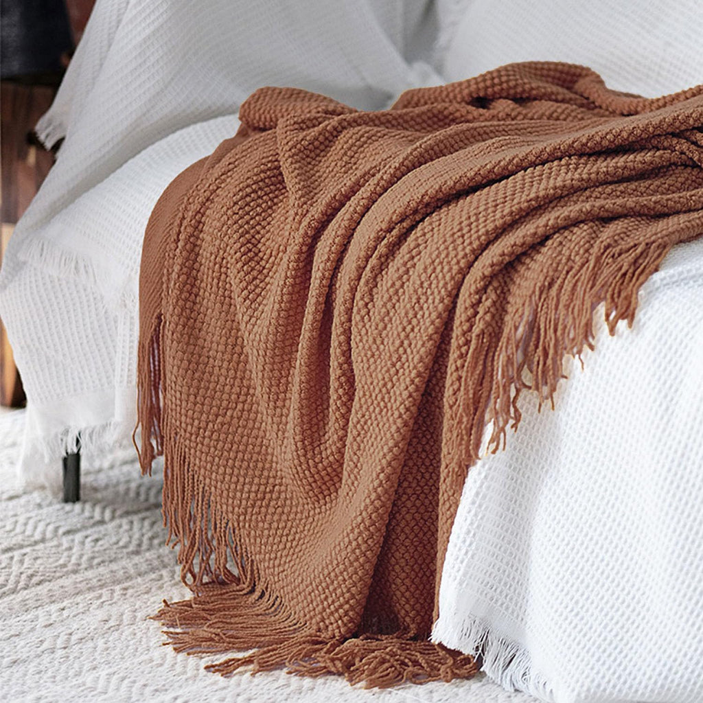 Knitted Throw Blanket with Tassels Bubble Textured Lightweight Throws, 50x60)