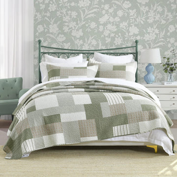 Plaid Quilt Set, Patchwork Light Green Quilt Bedding Set, 100% Cotton Bedspreads, Farmhouse Rustic