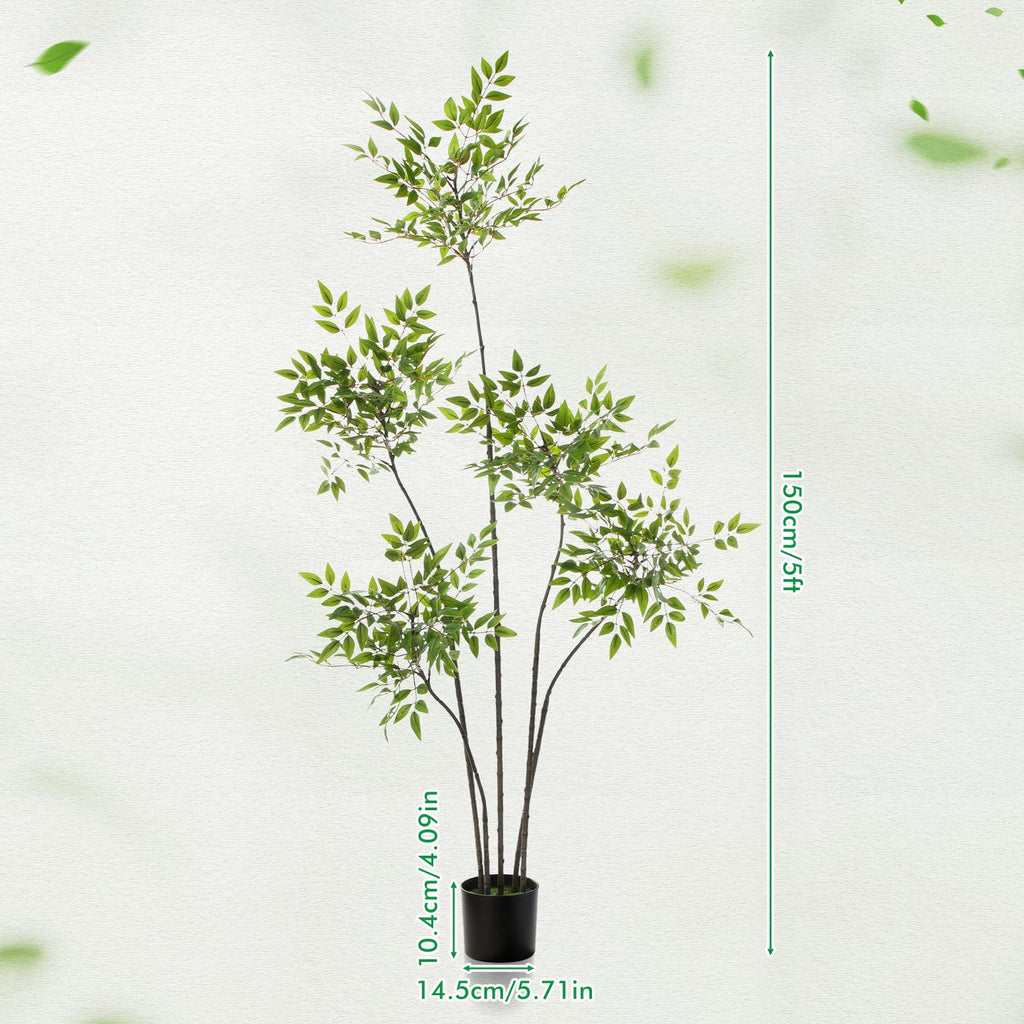 5ft Faux Bamboo Tree Nandina, Artificial Floor Plant, Green