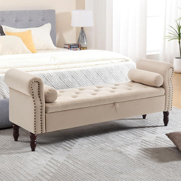 67" End of Bed Storage Bench King Size, Storage Bench , Velvet Bed Bench with Storage Upholstered Tufted Storage
