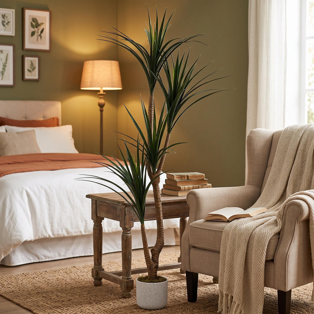 5.4FT Artificial Dracaena Tree with White Spotted Planter