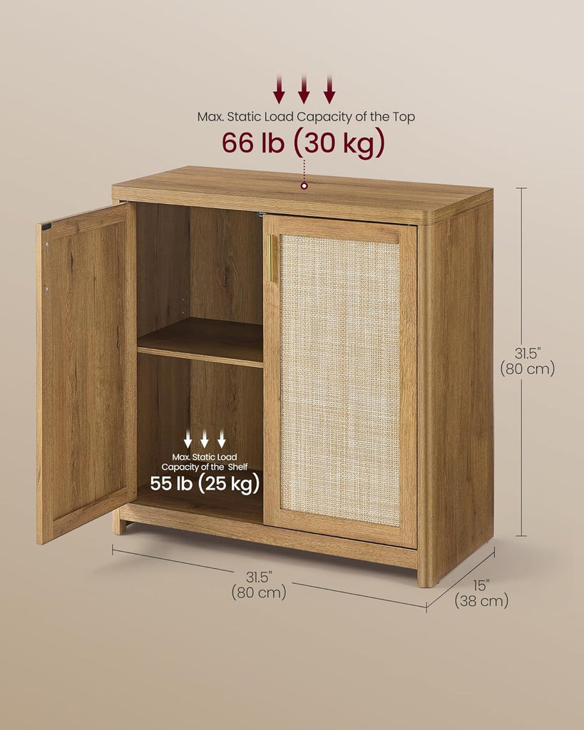 ELLAN Collection - Boho Buffet Cabinet with Rattan-Look Doors, Sideboard Storage Cabinet, Rounded Corners