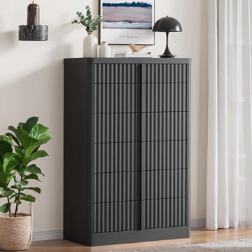Fluted Dresser , 48" Tall 6 Drawer Dresser, Modern Chest of Drawers with Solid Wood Handle, Curved Profile Design