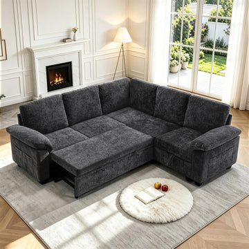 85'' Modular Sectional Sleeper Sofa, L Shape Pull Out Sofa Bed with Storage