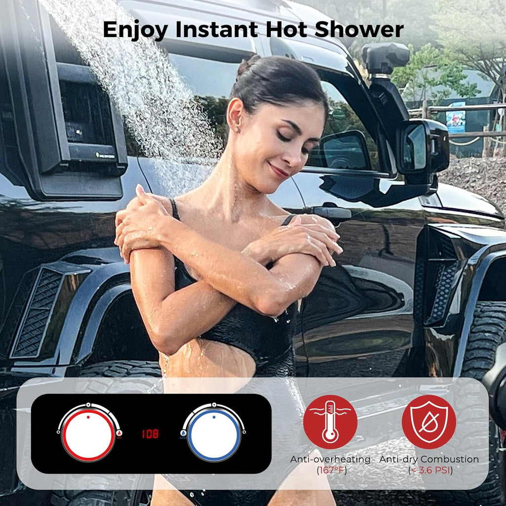 Tankless Water Heater, 5.28 GPM Propane Water Heater Camping, Outdoor for Cabin, Off-grid, Tiny House & Mobile Home