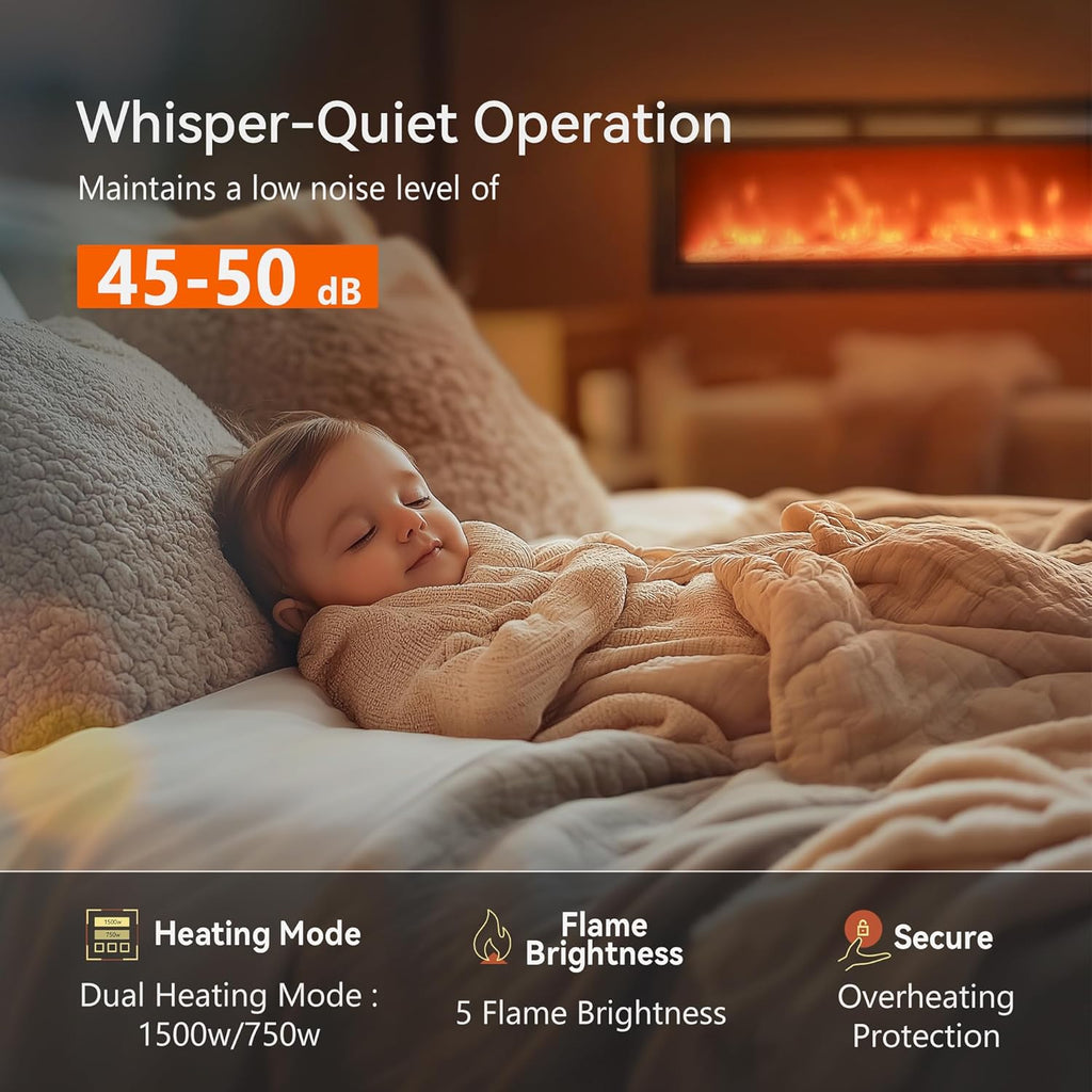 50 Inch Electric Fireplace Wall Recessed and Wall Mounted with Adjustable Flame Color