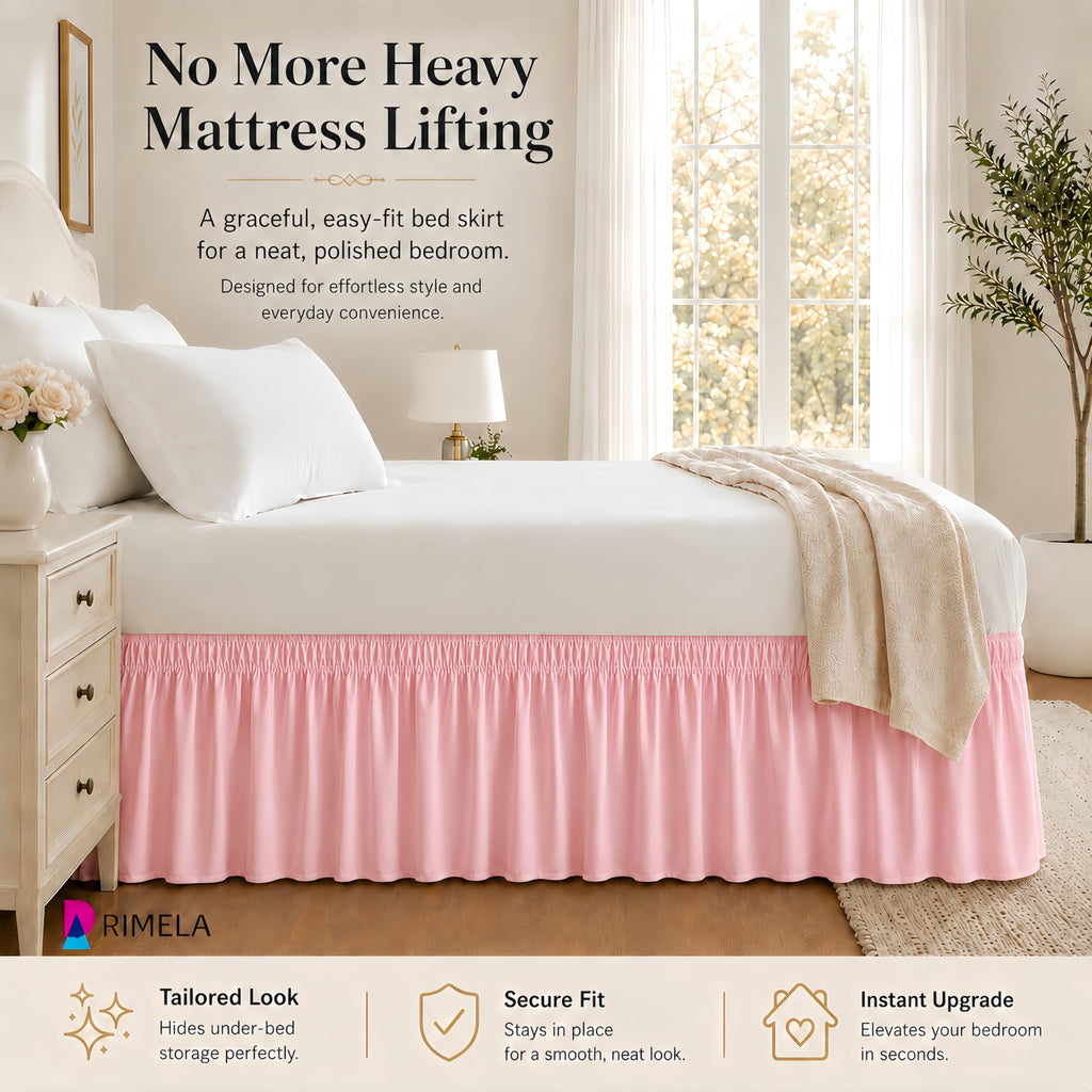 Pink Bed Skirt Twin Size 15 Inch Drop, Elastic Wrap Around Bedskirt