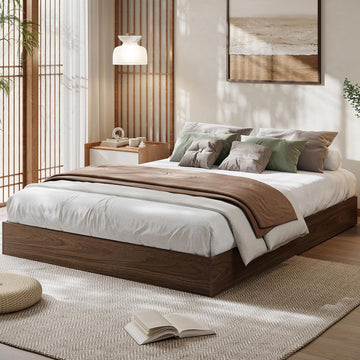 Queen Wood Platform Bed Frame,Wooden Bed Frame Without Headboard, Wood Slat Support,No Box Spring Needed, Easy Assembly