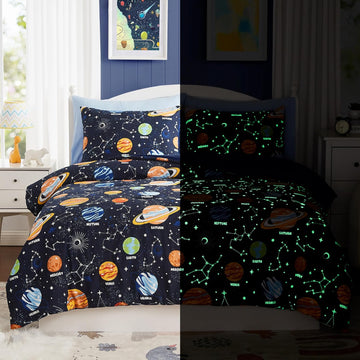 Kids Comforter Set - 5 Pieces Bedding Sets for Boys, Glow in The Dark Space Bed in A Bag with Sheets