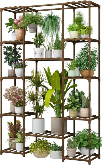 62.2'' Tall Plant Stand Indoor Large Plant Shelf for Multiple Plants Wood Flower Stand Outdoor Hanging Plant Rack
