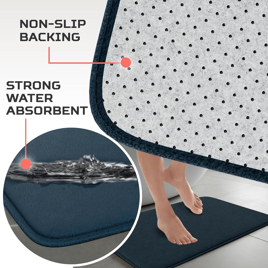 5-Piece Memory Foam Bathroom Rug Set, Non-Slip - Navy Blue | Machine Washable & Ultra-Soft Memory Foam Bath Mats.