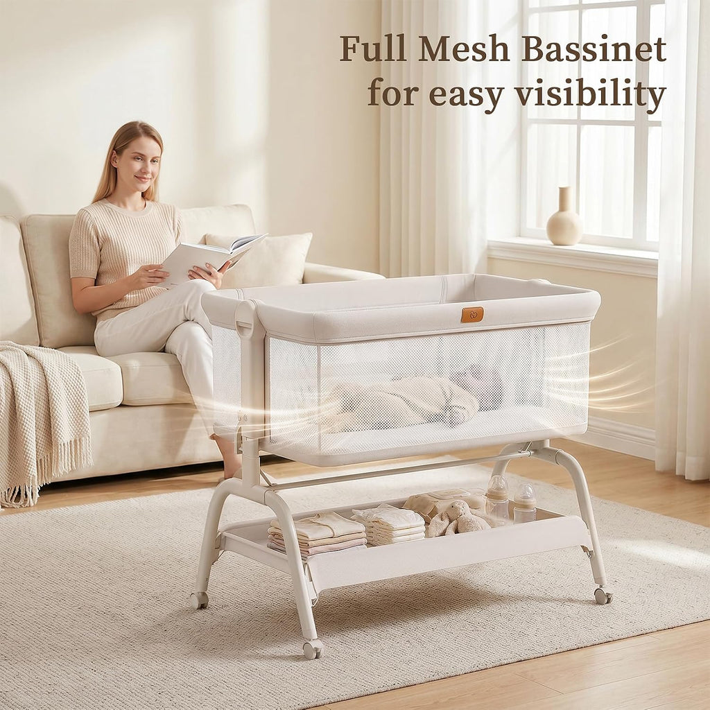 Bassinet Bedside Crib, Stable & Safe, Anti-Reflux for Newborn | Bedside Sleeper with Mattress & Sheet, 6 Adjustable