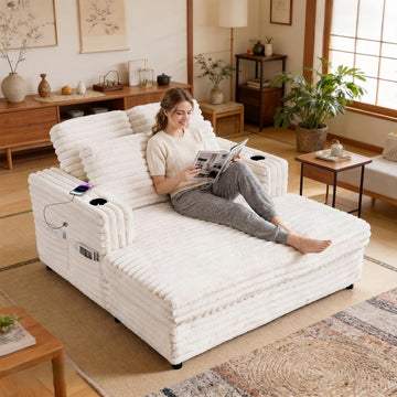 66'' Chaise Lounge Chair Soft Velvet Upholstery ,Oversized Lounge Chair Includes Cup Holders Side Pockets and USB &