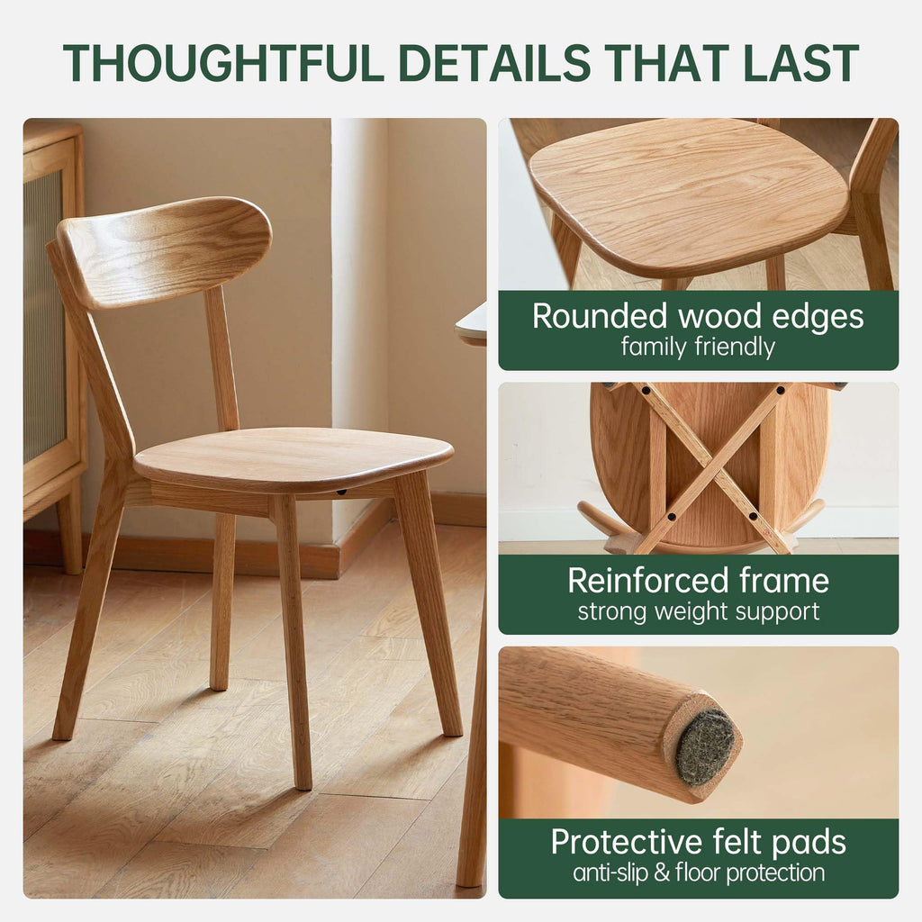 Dining Chairs, Kitchen Chairs Set of 6, 100% Oak Solid Wood Modern Chair with Curved Backrest Kitchen & Dining Room