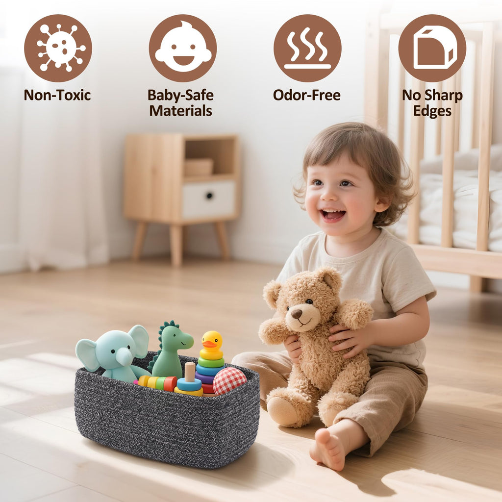 5-Pack Small Woven Rope Storage Baskets, 2 Sizes Organizer Bins