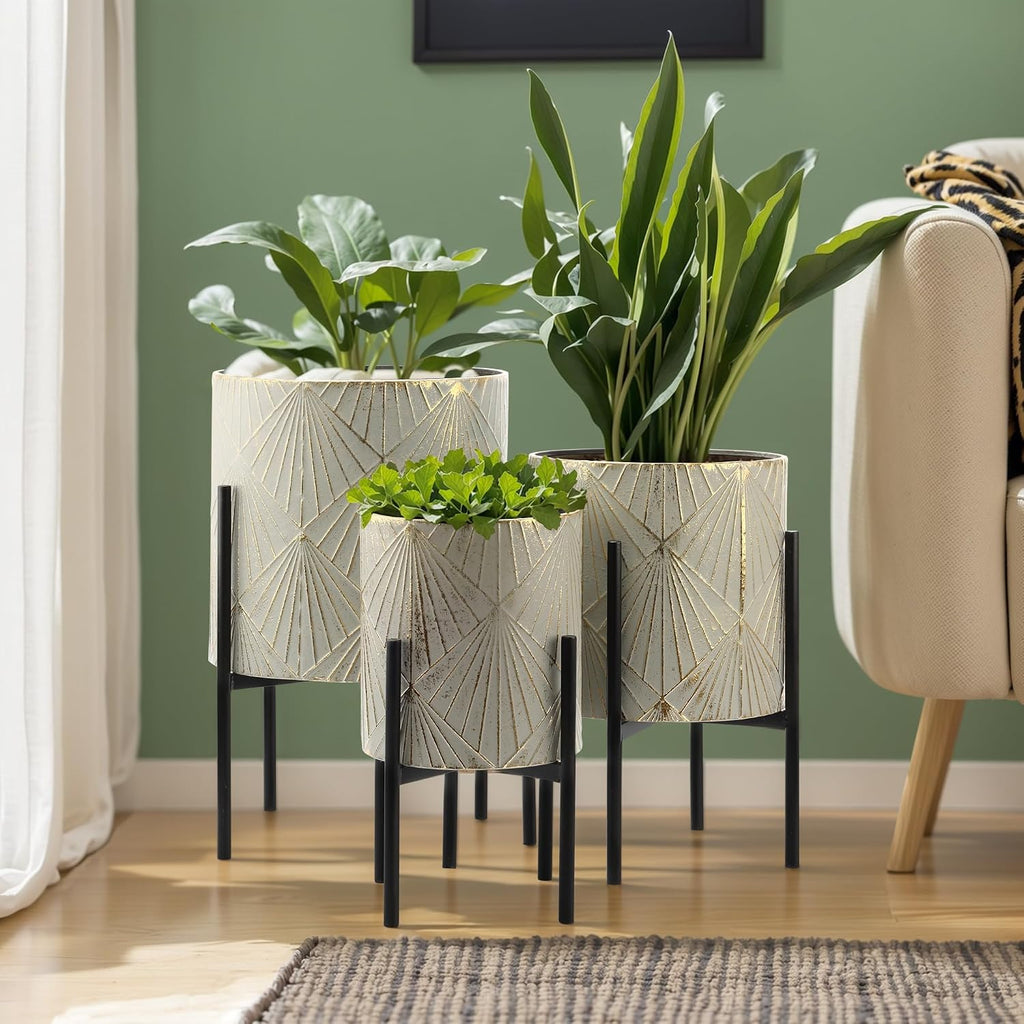 Planters for Indoor Plants, Set of 3 Floor Plants Pots with Stand | Modern Decorative Metal Flower Pots