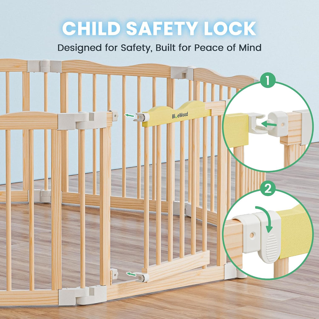 Foldable Wooden Playpen, Natural Pine, 30 x 30 x 24 inches