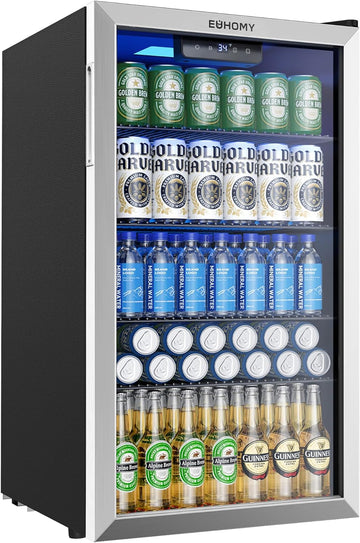 Mini Fridge 130 Can Beverage Refrigerator Cooler Glass Door for Soda Wine Beer, 