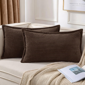 Corduroy Fall Throw Pillow Covers 12x20 Set of 2 Chocolate