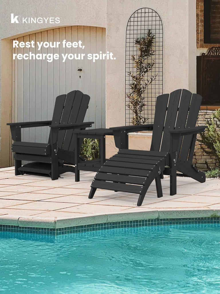 Folding Adirondack Ottomans Set of 2 for Adirondack Chair, Black