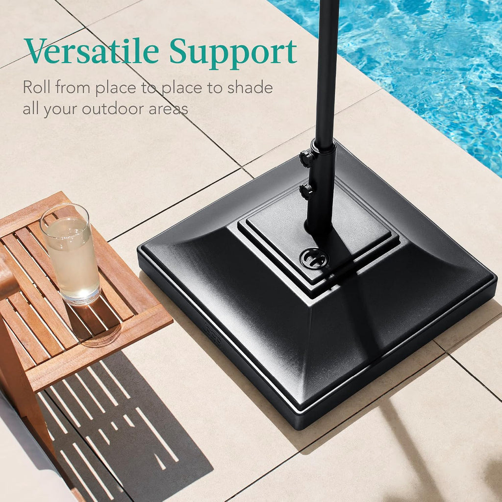Fillable Mobile Umbrella Base, Heavy Duty Base, Square Tiered Market Stand w/ 4 Wheels, 2 Locks, 2 Knobs