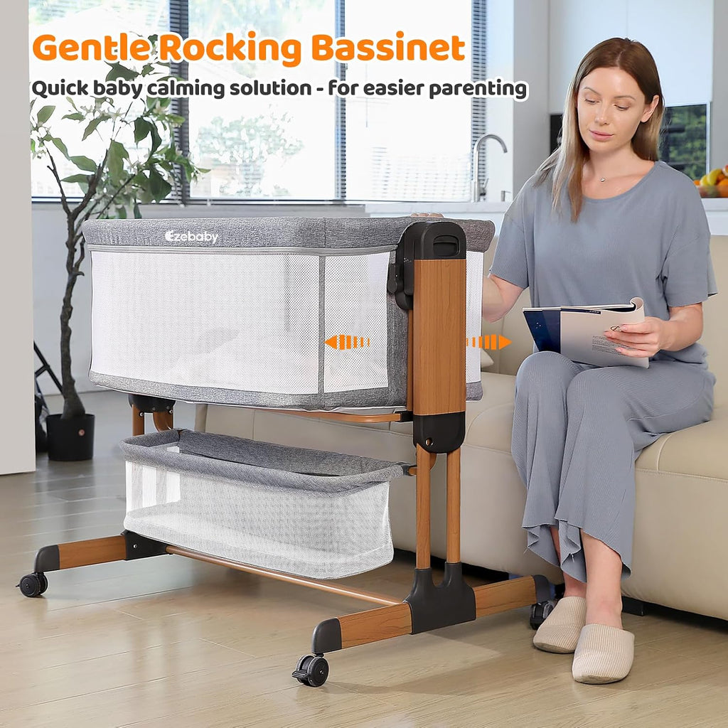 3-in-1 Baby Bassinet, Rocking Baby Bassinets Bedside Sleeper, Adjustable Portable Crib for Newborn Infant with Wheels