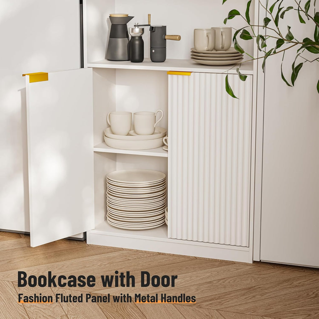 72" Tall Book Shelve Bookcases with Doors, Floor Standing 6 Shelf Display Shelves, Bookshelf with Storage Shelf