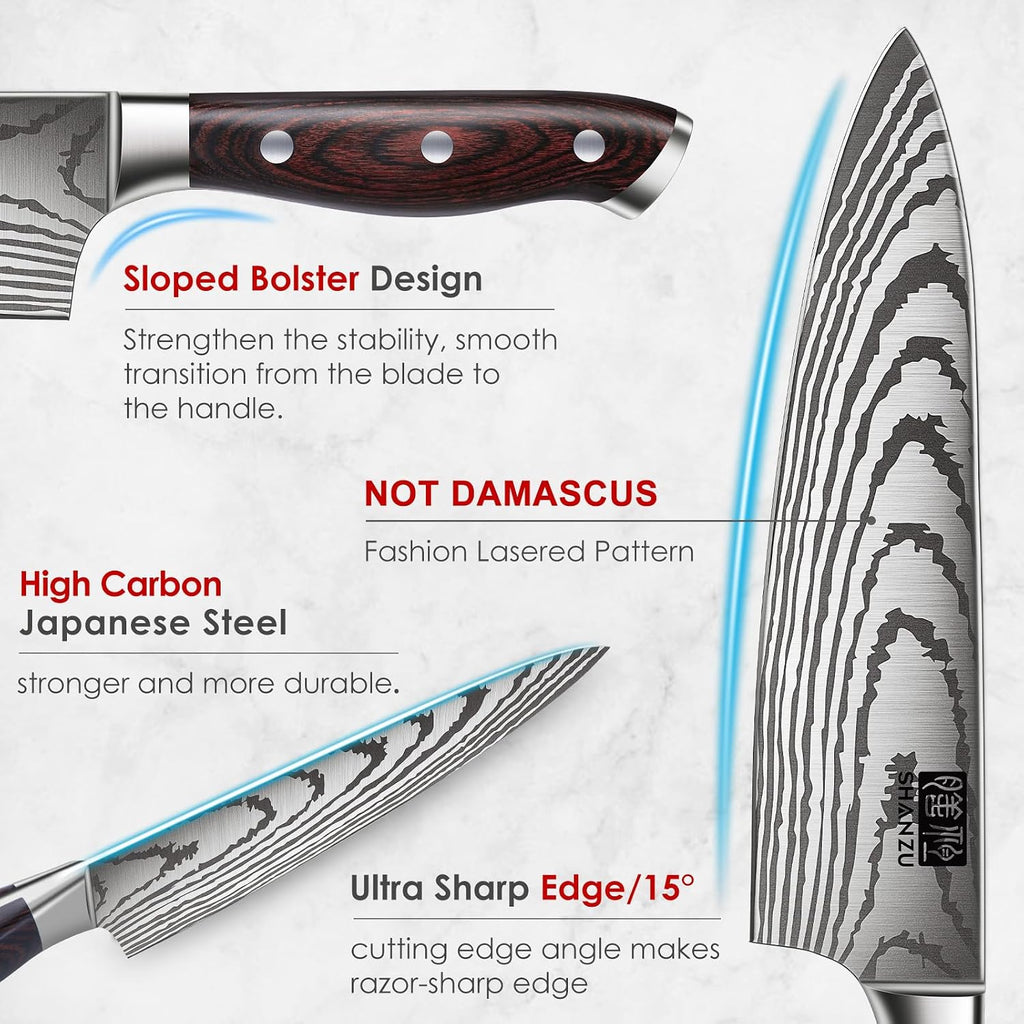 Japanese Chef Knife Set 5 PCS, High Carbon Stainless Steel | Ultra Sharp Kitchen Knives for cooking, Professional