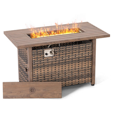 43" Propane Fire Pit, CSA-Listed Rattan Outdoor Fire Pit Table, 50, 000 BTU Smokeless Gas Fire Table with Lid and