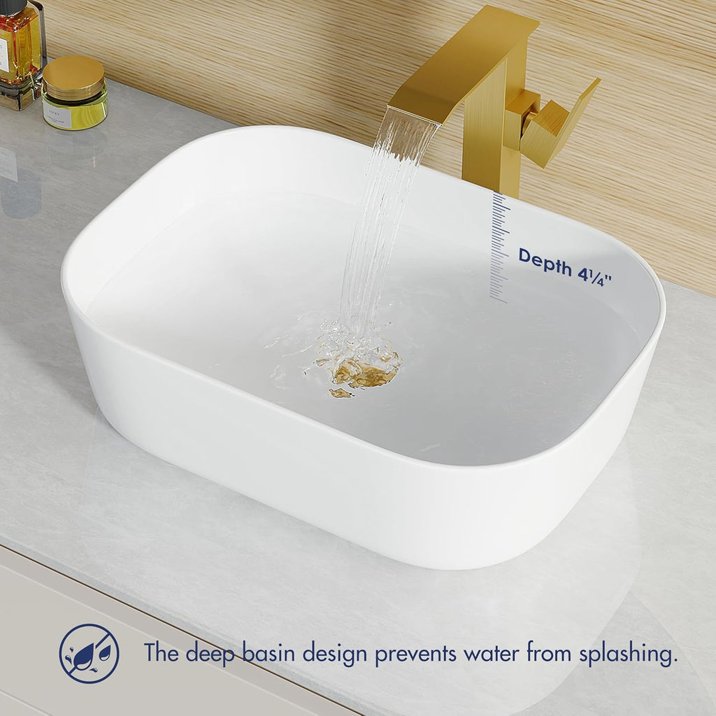 Bathroom Vessel Sink, Eridanus 18" x 13" White Vessel Sink Rectangular Bathroom Sink Porcelain Ceramic Vessel Sinks