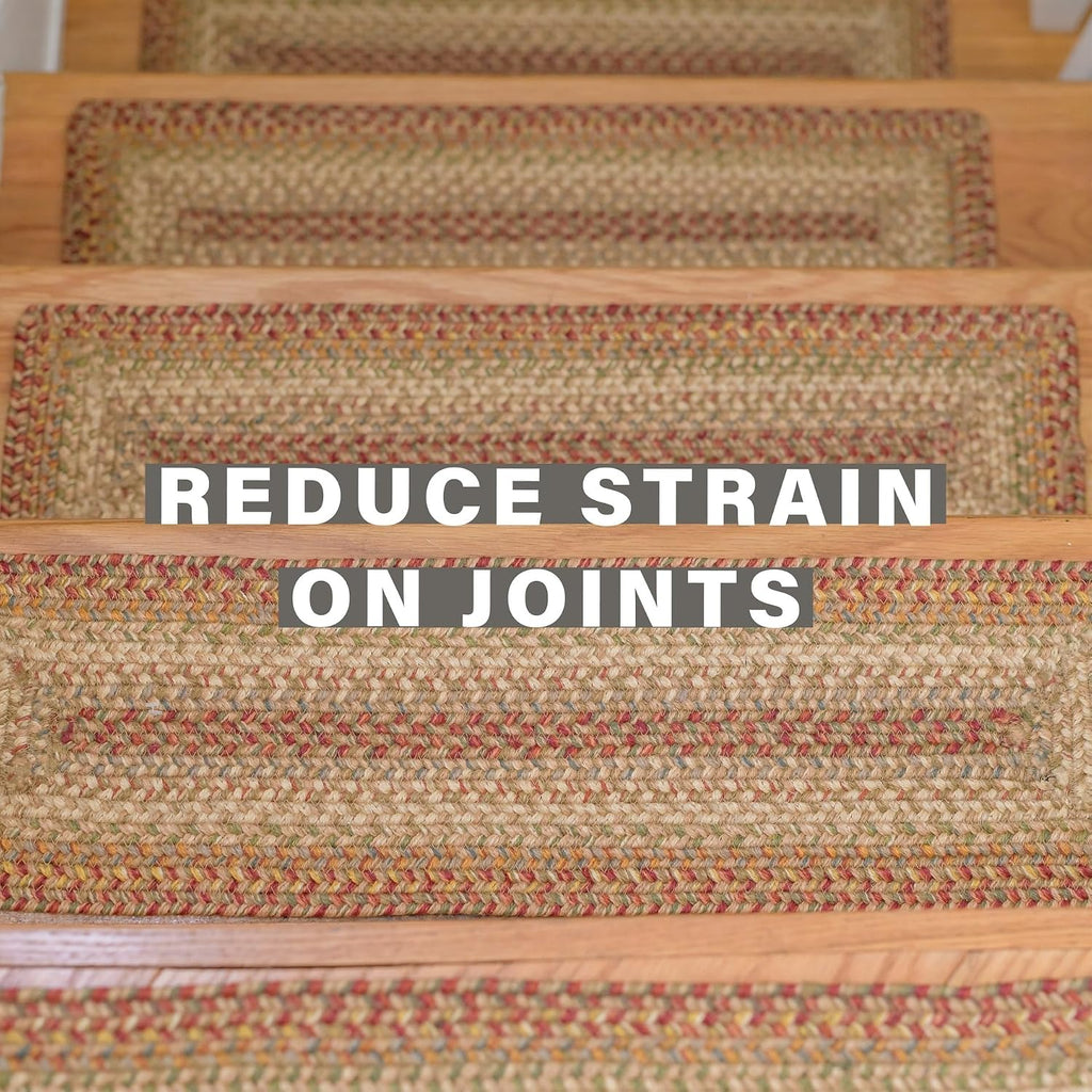 Harvest Jute Braided Stair Treads, Oval 8x28 Set of 13 | Multicolor Non Slip Rugs for Staircase and Protects Hardwood