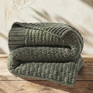 Chunky Chenille Knit Throw Blanket, Dried Thyme Green, 60x80
