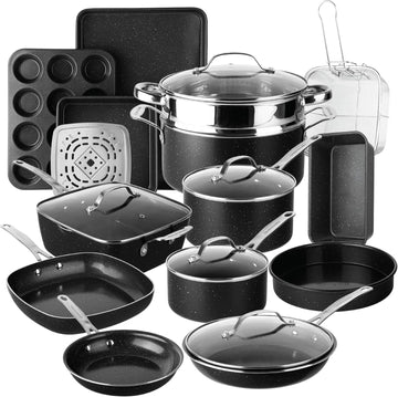 Ceraluxe 20Pc Pots and Pans Set Non Stick Ceramic Cookware Set | Deep Frying Pan & Bakeware Set Included, Non Toxic