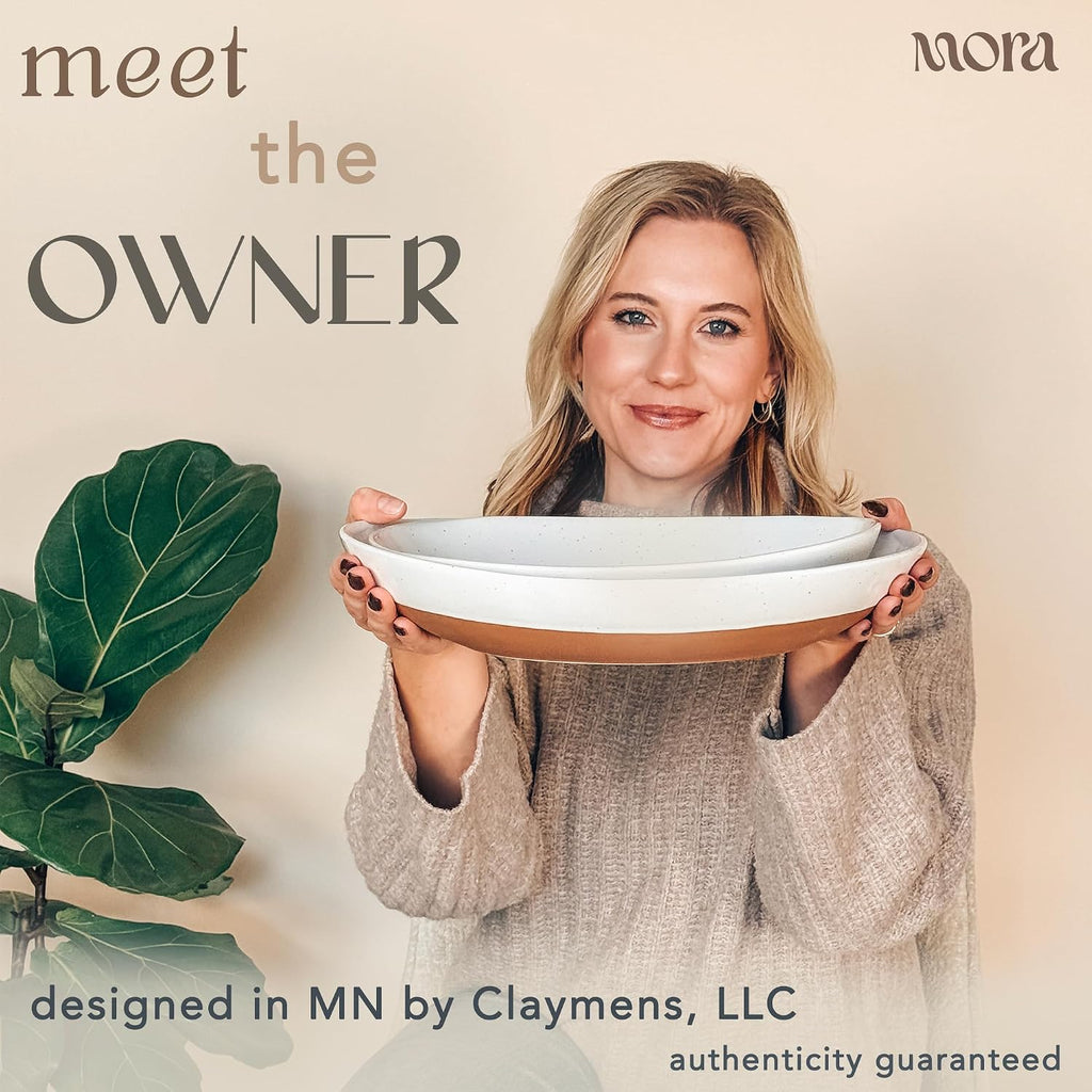 Ceramic Large Serving Bowls- Set of 2 Oval Platters for Entertaining. Modern Kitchen Dishes for Dinner, Fruit, Salad
