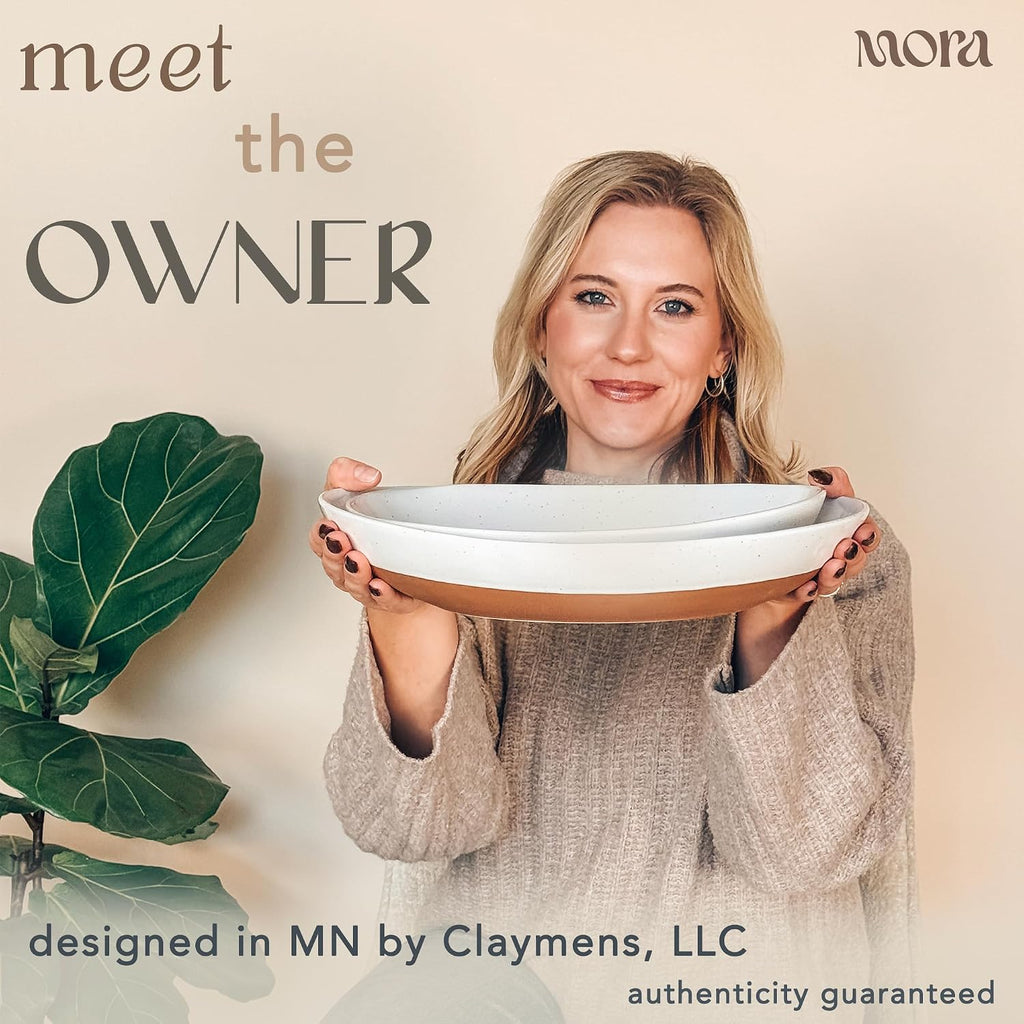 Ceramic Large Serving Bowls- Set of 2 Oval Platters for Entertaining. Modern Kitchen Dishes for Dinner, Fruit, Salad
