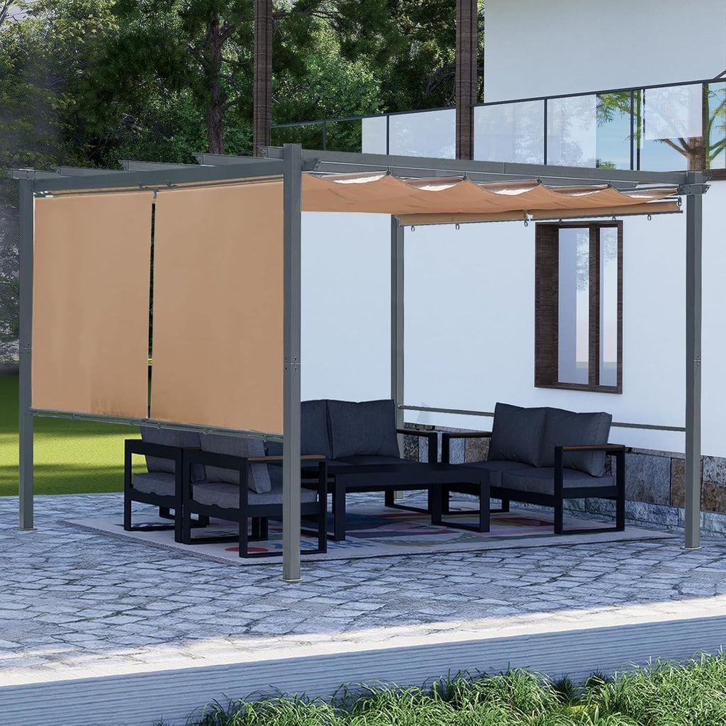12 x 12 ft Outdoor Pergola with Retractable Shade Canopy, Matte Aluminum Frame, 4 Roller Shade Curtains