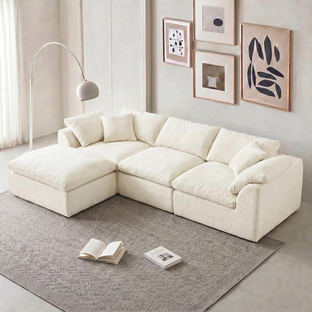 110" Boneless Cloud Couch Sectional , Oversized Modular L Shaped Sofa with Ottoman, Deep Seat Chenille Sectional