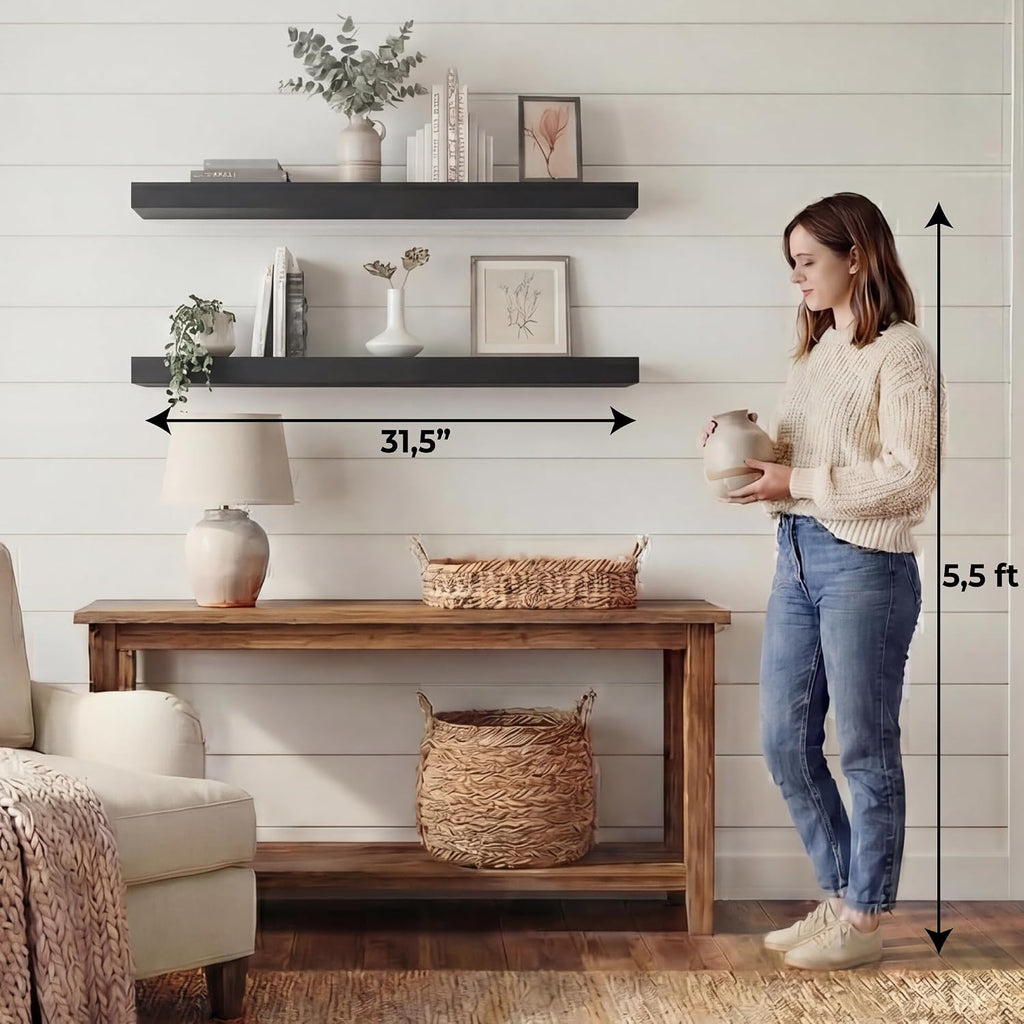 Ecco 31.5 inch Floating Shelves Set of 2 with Hidden Brackets, Modern Wall Mounted Display Shelves (Wengue)