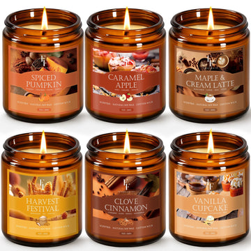 Fall Candles Set, 6 Pack Candles Scented Natural Soy Wax, Autumn Gifts Set for Women Men, Fall Fragrance of