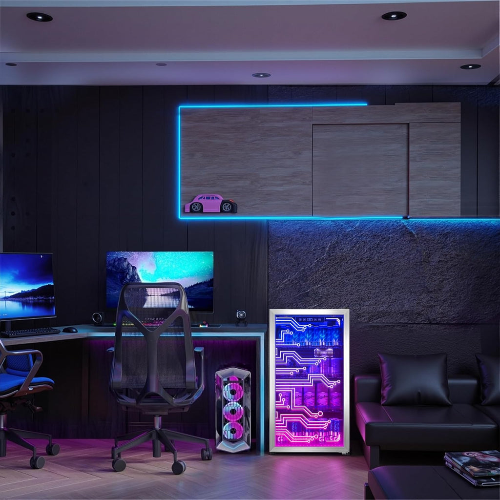 Gaming Light Up Beverage Refrigertor, Led Lighting Door 120 Cans Freestanding Be