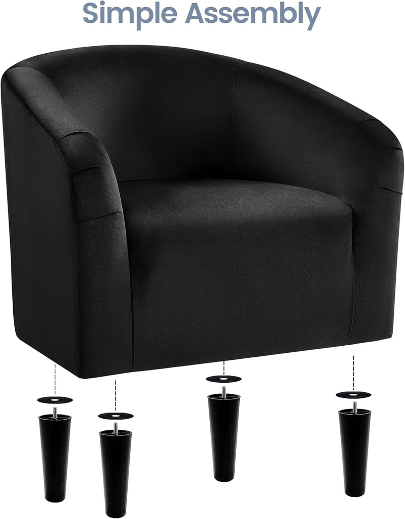 Velvet Accent Chairs, Compact Furry Barrel Chairs with a Curved Silhouette , Black