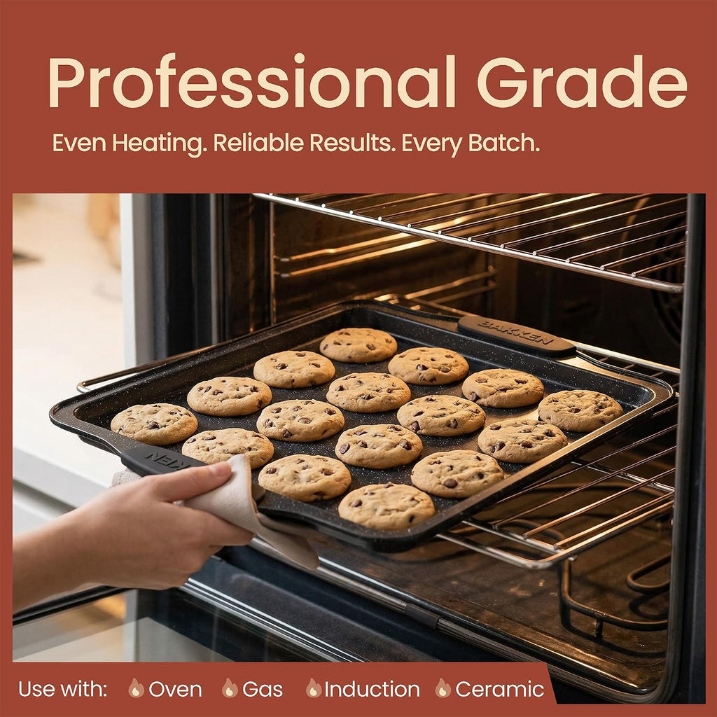 6-Piece Nonstick Gray Marble Coated Bakeware Set - Professional Quality Carbon Steel Pans with Silicone Handles