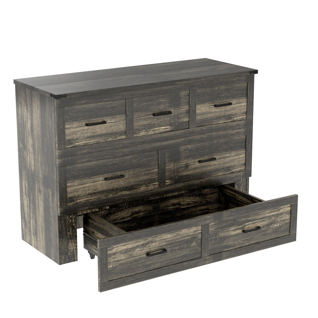 Queen Size Murphy Bed, Cabinet Bed with Charging Station, Multi-Functional Foldable Platform Bed with 1 Large Storage