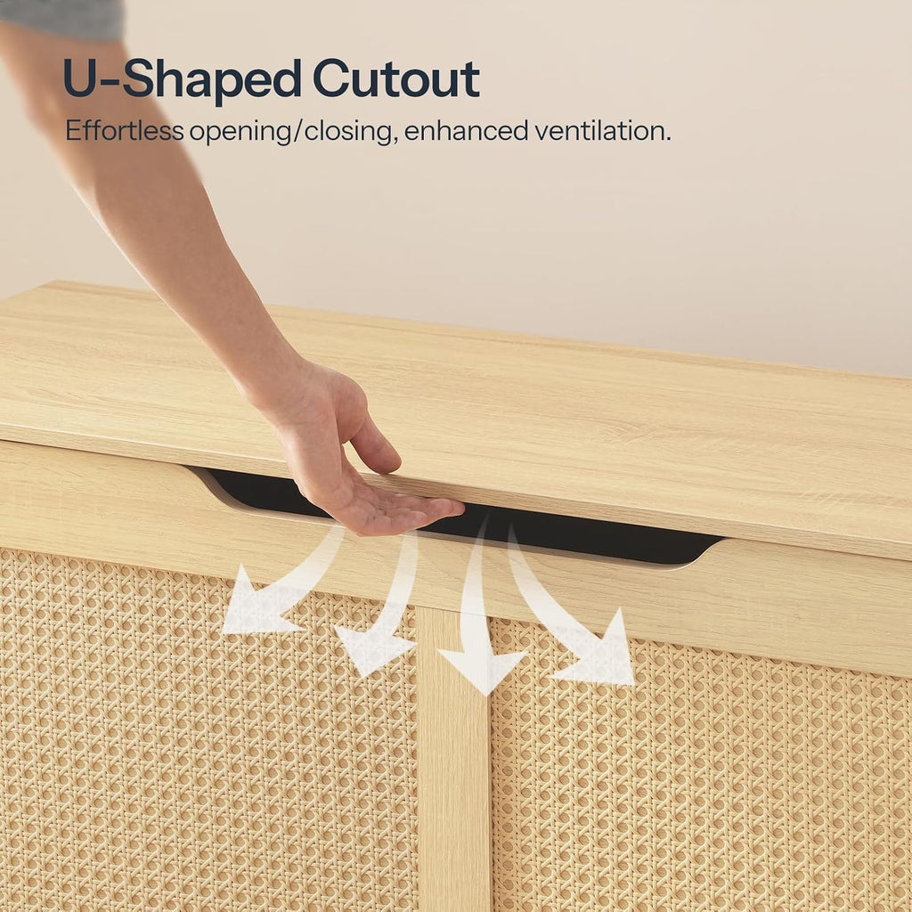 Storage Bench, 43.3" Toy Box, Rattan-Like Storage Chest, Sturdy Entryway Bench Supports 220 lb, Toy Chest, Safety