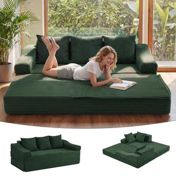 78.7" Folding Convertible Sofa Bed, Boneless Sleeper Sofa Couch with Pillows, 3 Seater Pull Out Futon Couches Bed