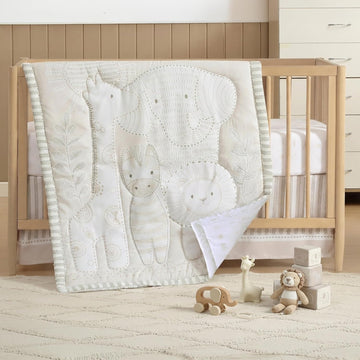 3-Piece Crib Bedding Set for Boys & Girls - Reversible Quilt, Fitted Sheet, Crib Skirt - Soft, Breathable & Durable